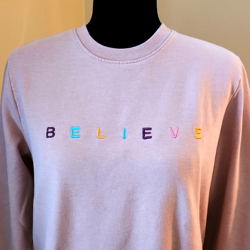 MYA & NU Sweatshirt In Dusty Pink With Believe Embroideted On Front Size M